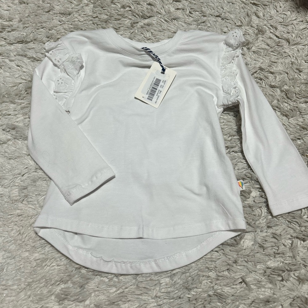 New Toddler White Long Sleeve Ruffle Sleeve Top 3T